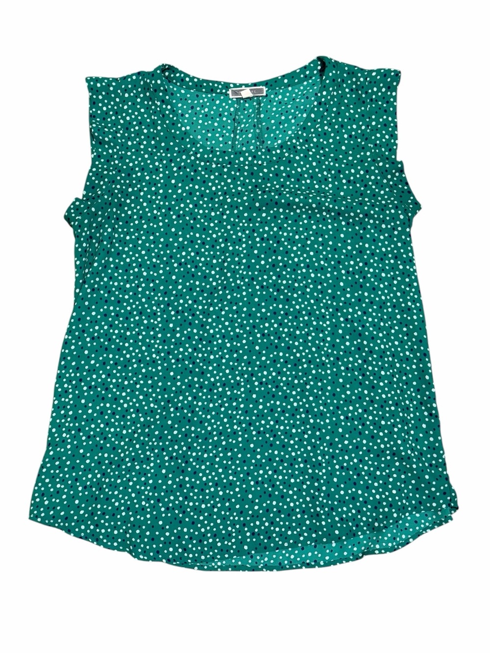 PLEIONE Green Flowy Top with Blue and White Polka Dots